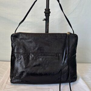 HOBO International Black Leather Shoulder Bag Satchel Floral Interior